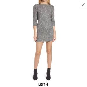 Leith Hachi Marled Charcoal Gray, Puff Sleeve Mini Dress NWT Sz M. Macy’s
